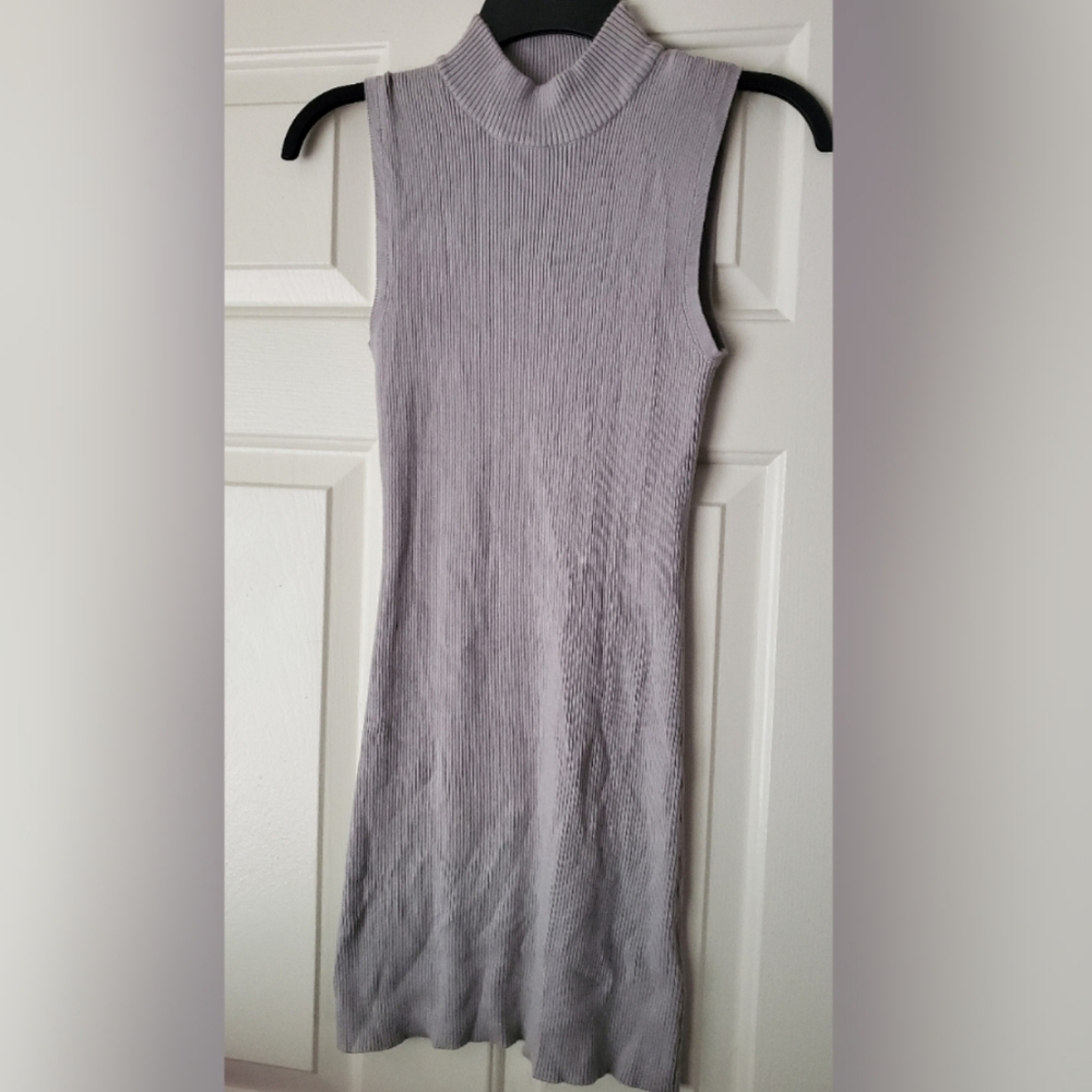 Grey Ribbed Sweater Dress